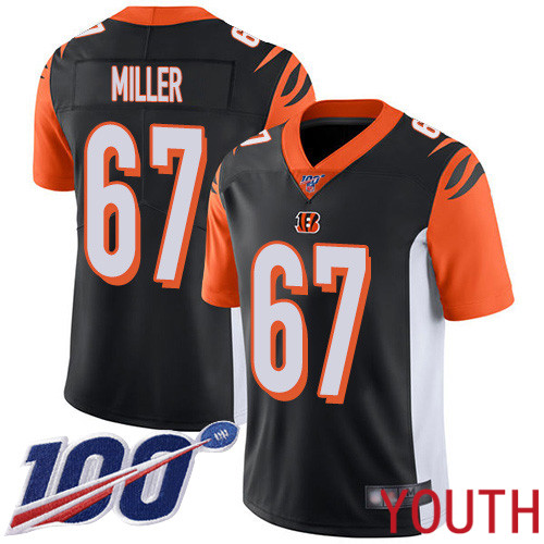 Cincinnati Bengals Limited Black Youth John Miller Home Jersey NFL Footballl #67 100th Season Vapor Untouchable